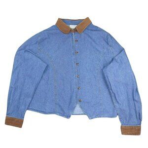 Womens Denim Jacket Faux Suede Trim Size 2X Khaki Rose Lady    JH871
